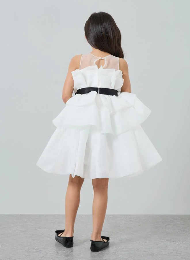 Take Two  Girls White Bow Detail Ruffled Layered Dress for Women | Best Price UAE
